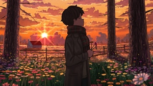 Anime Boy, Anime, Flowers, Artist, Artwork, Digital Art, Pixiv, 4K wallpaper