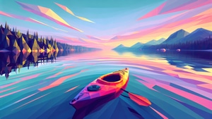 Boat, Geometry, Sunrise, Artist, Artwork, Digital Art, 4K wallpaper