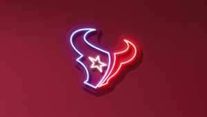 Houston Texans, Neon sign, Logo, Red background, NFL team, Neon logo, 4K wallpaper
