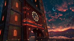 Crescent Moon, Scenery, Night illumination, Body of Water, Shuu Illust, 4K wallpaper