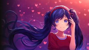 Mita, MiSide, Pink background, Pink hearts, Love hearts, Anime girl, 4K wallpaper