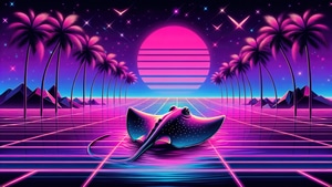Synthwave, Stingray, Vaporwave, Artist, Artwork, Digital Art, 4K wallpaper
