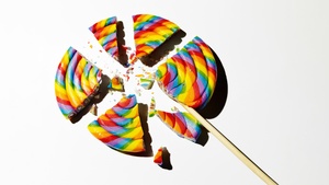 Rainbow, Lollipop, Broken, Spiral, Colorful, Candy, White background, 4K wallpaper