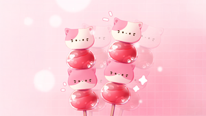 Kawaii, Candy, Pink aesthetic, Pink background, Japanese tradition, Dessert, Adorable, Illustration, 4K wallpaper