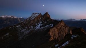 Mountains, Moon, Sky, Nature, 4K wallpaper
