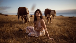 Girls, Model, Field, Outdoor, 4K wallpaper