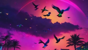 Scifi, Birds, Synthwave, Vaporwave, Artwork, Digital Art, Deviantart, Artist, 4K wallpaper