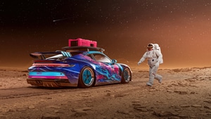 Porsche 911, Porsche, 2023 Cars, Space, Astronaut, Cgi, Artist, Artwork, Digital Art, Artstation, Cars, 4K wallpaper