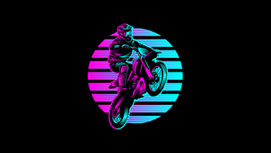 Motocross Motorcycle, Neon art, RetroWave art, Black background, AMOLED, Stuntman, 4K wallpaper