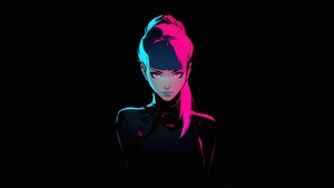Anime Girl, Anime, Dark, Black, Oled, Neon, Ai, Ai Girls, Artist, Artwork, Digital Art, 4K wallpaper