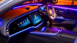 Mercedes-Benz E-Class, Interior, Neon, Ambient lighting, AMG line, 2024, 4K wallpaper