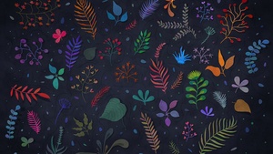Botanical, Illustration, Modern Art, Dark aesthetic, Dark blue, 4K wallpaper