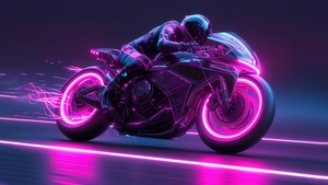 Biker, Neon art, Racing bikes, Neon glow, Neon background, 4K wallpaper