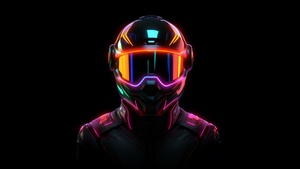 Biker, Helmet, Neon, Black background, AMOLED, AI art, 4K wallpaper