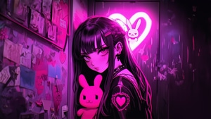 Anime Girl, Anime, Pink, Neon, Artist, Artwork, Digital Art, 4K wallpaper