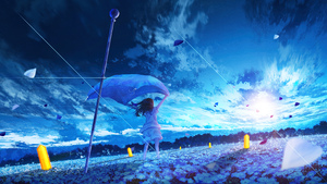 Morning breeze, Blue aesthetic, Anime girl, Scenery, 4K wallpaper