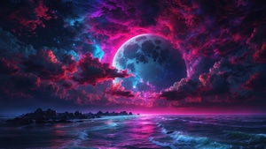Moon, Neon, Artist, Artwork, Digital Art, Deviantart, 4K wallpaper