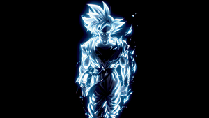 Goku Ultra Instinct, Neon art, AMOLED, Black background, Neon glow, Super Saiyan Goku, 4K wallpaper