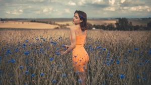 Girls, Orange Dress, Model, 4K wallpaper