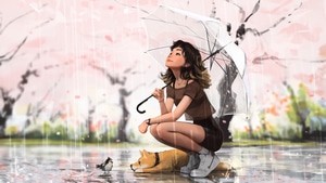 Anime Girl, Anime, Dog, Umbrella, Rain, Artist, Artwork, Digital Art, 4K wallpaper
