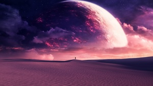 Dreamy, Desert, Planet, Surrealism, Dune, Stars in sky, 4K wallpaper
