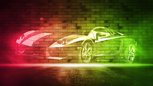 Lamborghini Gallardo, Neon art, Brick wall, 4K wallpaper