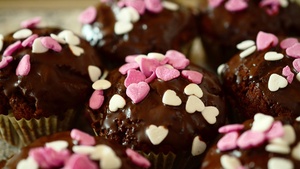 Chocolate, Muffins, Cupcake, Heart Candies, 4K wallpaper