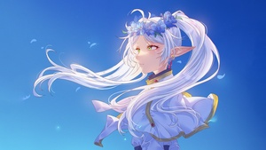 Frieren, Frieren: Beyond Journeys End, Anime girl, Blue aesthetic, 4K wallpaper