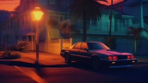 Classic Cars, Cars, Synthwave, Artist, Artwork, Digital Art, 4K wallpaper