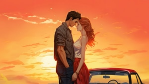 Love, Couple, Sunset, Artist, Artwork, Digital Art, 4K wallpaper