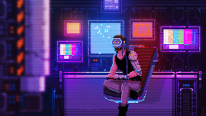 Lofi boy, Neon art, Pixel art, VR experience, Cyberpunk, 4K wallpaper