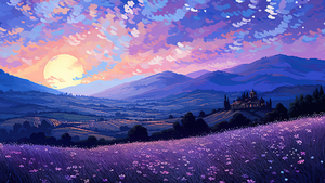 Tuscany, Pixel art, Sunset, Lavender fields, Italy, Landscape, Retro style, Pixel background, 4K wallpaper