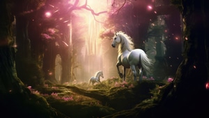 Dreamy, Horse, Forest, Fantasy, Artist, Artwork, Digital Art, 4K wallpaper