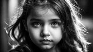 Cute Girl, Monochrome, Closeup, AI art, 4K wallpaper