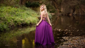 Purple Dress, Girls, Model, 4K wallpaper
