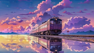 Anime, Train, Synthwave, Artist, Artwork, Digital Art, 4K wallpaper
