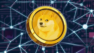 Dogecoin, Cryptocurrency, Golden, Connected dots, 4K wallpaper