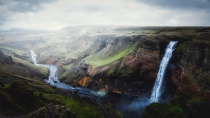 Waterfall, Canyon, Iceland, Nature, 4K wallpaper