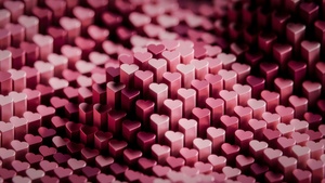 Pink hearts, 3D background, 4K wallpaper