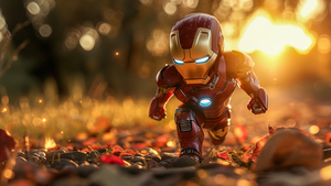 Iron Man, Chibi, AI art, Bokeh Background, Autumn background, 4K wallpaper