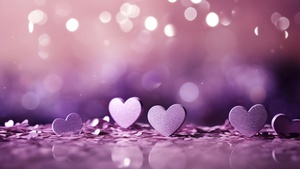 Purple hearts, Glitter background, Purple aesthetic, Valentine, Bokeh Background, 4K wallpaper