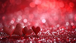 Red hearts, Glitter background, Red aesthetic, Red background, Valentine, Bokeh Background, 4K wallpaper