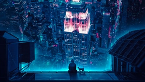 Hoodie, Alone, Scifi, Cat, City, Night, Artist, Artwork, Digital Art, 4K wallpaper