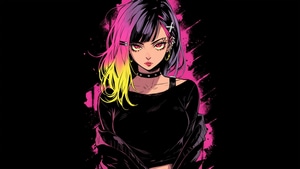 Anime Girl, Anime, Dark, Black, Oled, Artist, Artwork, Digital Art, 4K wallpaper