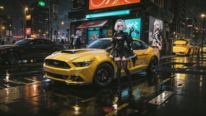 Nier Automata, Games, Cars, Neon, Cityscape, Artwork, Digital Art, 4K wallpaper
