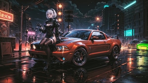 Nier Automata, Games, Cars, Neon, Cityscape, Artwork, Digital Art, 4K wallpaper