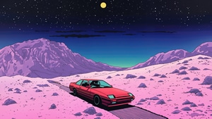 Synthwave, Road, Pink, Artist, Artwork, Digital Art, 4K wallpaper
