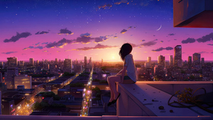 Lofi girl, Dreams, Urban Girl, Cityscape, Sunset, 4K wallpaper
