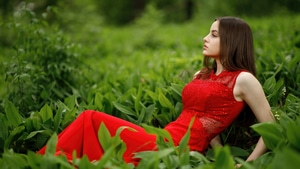 Red Dress, Girls, Model, 4K wallpaper