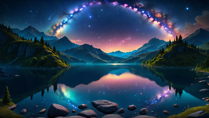 Mirror Lake, Dreamlike, Rainbow, Surreal, AI art, 4K wallpaper